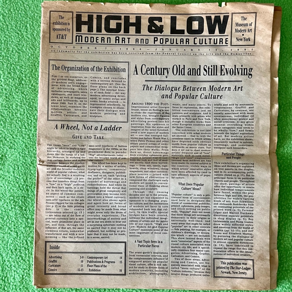 High & Low Museum of Modern Art Modern Art Popular Culture Exhibition Newspaper